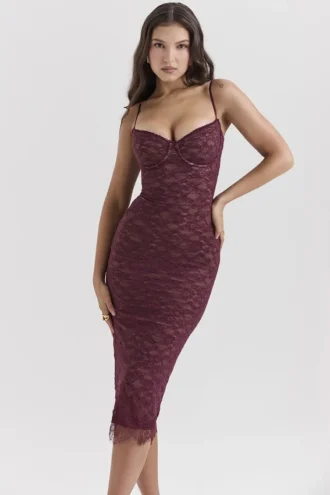 Melina Mulberry kanten midi-jurk