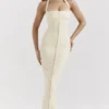 Mia Ecru halter maxi-jurk