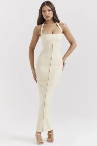 Mia Ecru halter maxi-jurk
