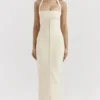 Mia Ecru halter maxi-jurk