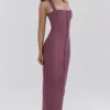 Mia Mulberry Twill Halter Maxi-jurk