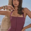 Mia Mulberry Twill Halter Maxi-jurk