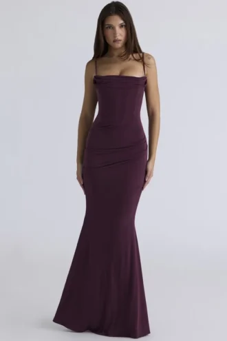 Milena donkerkersenrode corset maxi-jurk