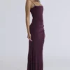 Milena donkerkersenrode corset maxi-jurk