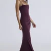Milena donkerkersenrode corset maxi-jurk