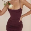 Milena donkerkersenrode corset maxi-jurk