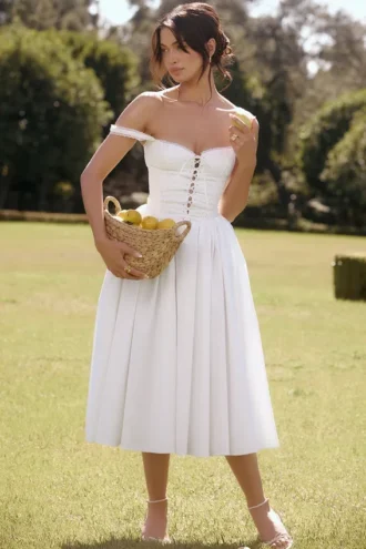 Milia witte midi-jurk met broderie anglaise en katoen