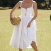 Milia witte midi-jurk met broderie anglaise en katoen