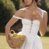 Milia witte midi-jurk met broderie anglaise en katoen