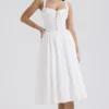 Milia witte midi-jurk met broderie anglaise en katoen