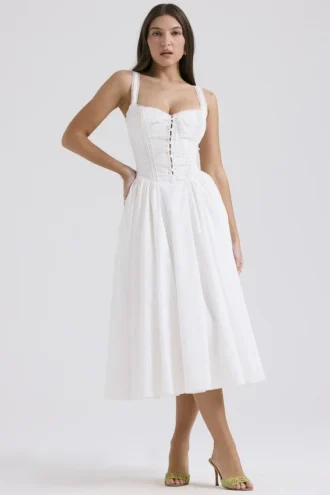 Milia witte midi-jurk met broderie anglaise en katoen