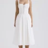 Milia witte midi-jurk met broderie anglaise en katoen