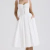 Milia witte midi-jurk met broderie anglaise en katoen