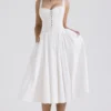 Milia witte midi-jurk met broderie anglaise en katoen