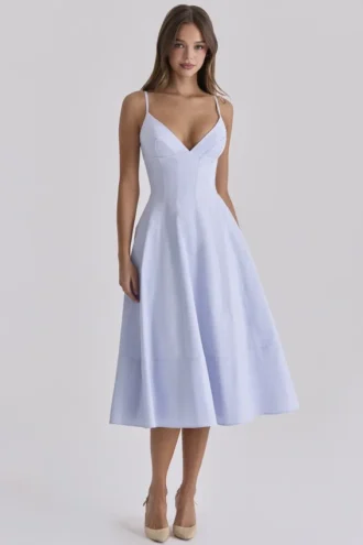 Millie Bluebell katoenen midi-zomerjurk met vetersluiting