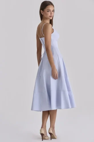 Millie Bluebell katoenen midi-zomerjurk met vetersluiting
