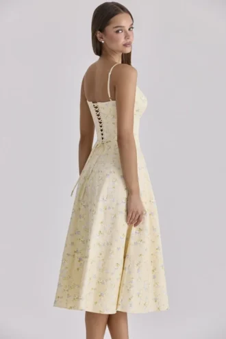 Millie Midi-zomerjurk van katoen met bandjes en citroenbloemenprint