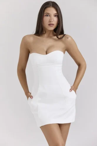 Mimi witte strapless twill mini-jurk