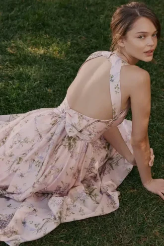 Minerva Roze zwierige chiffon midi-zomerjurk