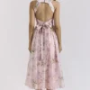 Minerva Roze zwierige chiffon midi-zomerjurk