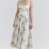 Minerva Zachtblauwe Midi-jurk van chiffon met vintage lintprint