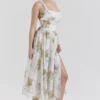 Minerva Zachtblauwe Midi-jurk van chiffon met vintage lintprint