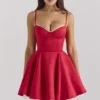 Minimoiselle Holly rode satijnen tule mini-jurk