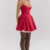 Minimoiselle Holly rode satijnen tule mini-jurk