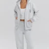 Mirage lichtgrijze gemêleerde katoenen Hoodie met fleece binnenkant en ritssluiting