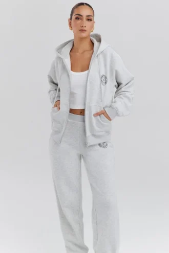 Mirage lichtgrijze gemêleerde katoenen Hoodie met fleece binnenkant en ritssluiting