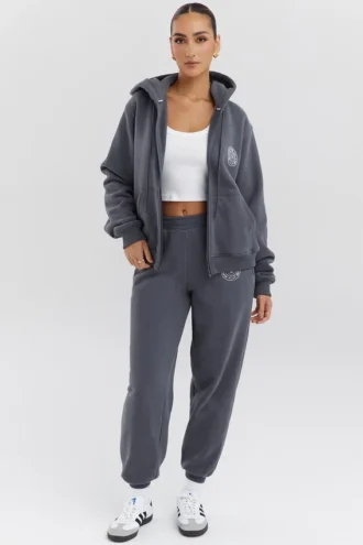 Mirage Slate katoenen Hoodie met fleece binnenkant en ritssluiting