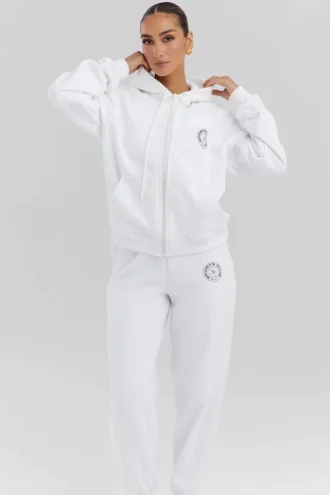 Mirage witte katoenen Hoodie met fleece binnenkant en doorlopende rits