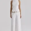 Mirea witte katoenen broek met brede pijpen en broderie anglaise