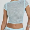 Mistress Rocks Seafoam gebreide top met open rug en ruches – Sale