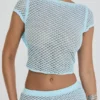 Mistress Rocks Seafoam gebreide top met open rug en ruches – Sale