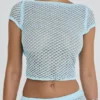 Mistress Rocks Seafoam gebreide top met open rug en ruches – Sale