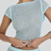 Mistress Rocks Seafoam gebreide top met open rug en ruches – Sale