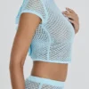 Mistress Rocks Seafoam gebreide top met open rug en ruches – Sale