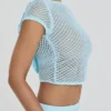 Mistress Rocks Seafoam gebreide top met open rug en ruches – Sale