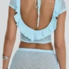 Mistress Rocks Seafoam gebreide top met open rug en ruches – Sale