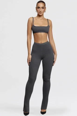 Mitzi donkergrijze geribbelde gebreide Leggings