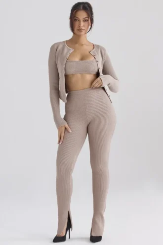 Mitzi Taupe geribbelde gebreide Leggings