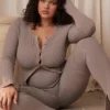Mitzi Taupe geribbelde gebreide Leggings