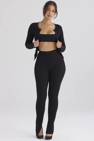 Mitzi zwarte geribde gebreide Leggings