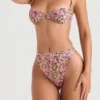 Mykonos olijfgroen bikini-onderstuk met bloemenprint en hoge taille