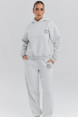 Muse lichtgrijze gemêleerde katoenen Hoodie met fleece binnenkant