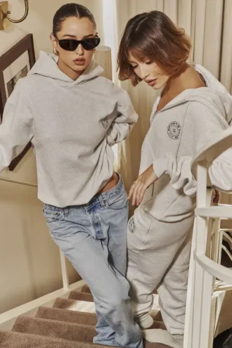 Muse lichtgrijze gemêleerde katoenen Hoodie met fleece binnenkant