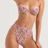 Mykonos olijfgroen bikini-onderstuk met bloemenprint en hoge taille