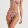 Mykonos olijfgroen bikini-onderstuk met bloemenprint en hoge taille