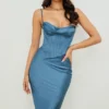 Myrna Aegean Blue korset midi-jurk